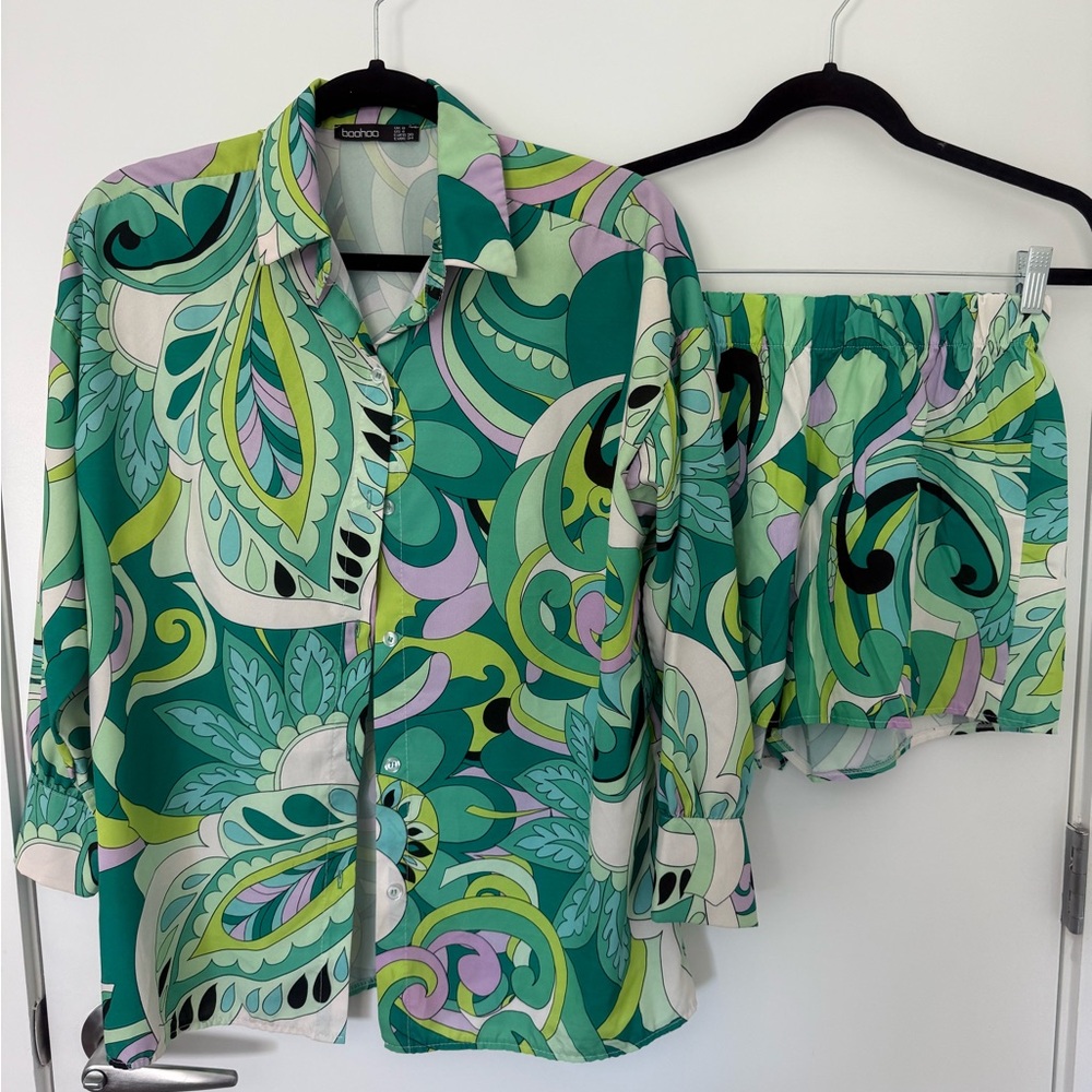 Colorful Leaf Pajamas Loungewear Short Set